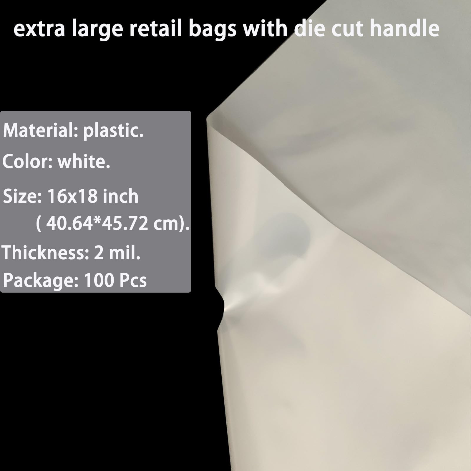 Krodtige 100 Pack 16″ x 18″x 2 Mil Thick Large White Plastic Shopping Merchan…