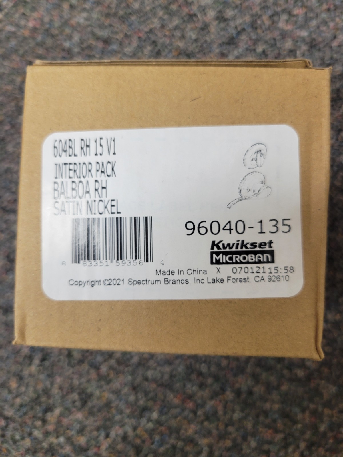 Kwikset Balboa RH Satin Nickel Interior Pack 96040-135 604BL RH 15 V1 NEW
