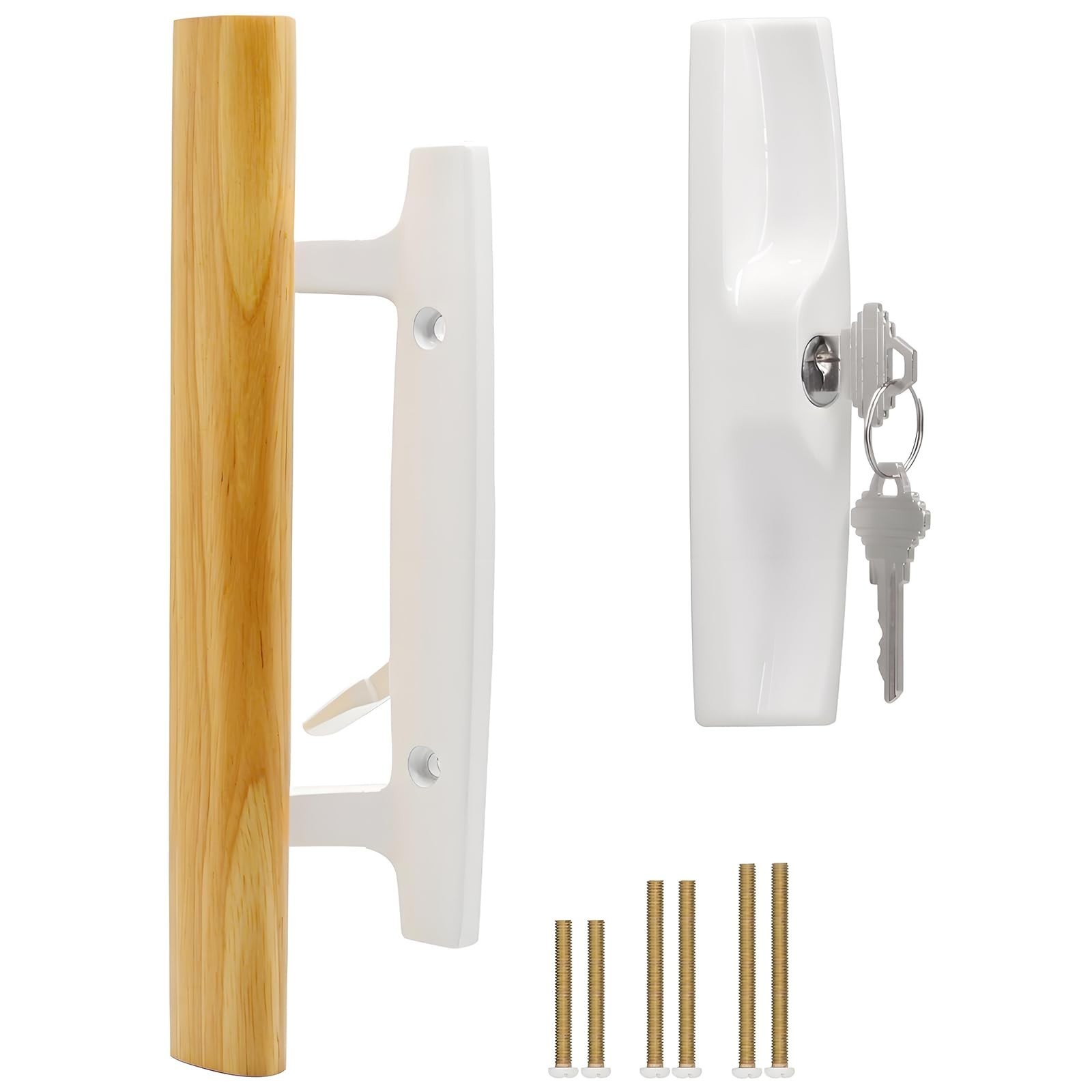 Sliding Glass Patio Door Handle Set with Key Cylinder, Fit for 45° Mortise