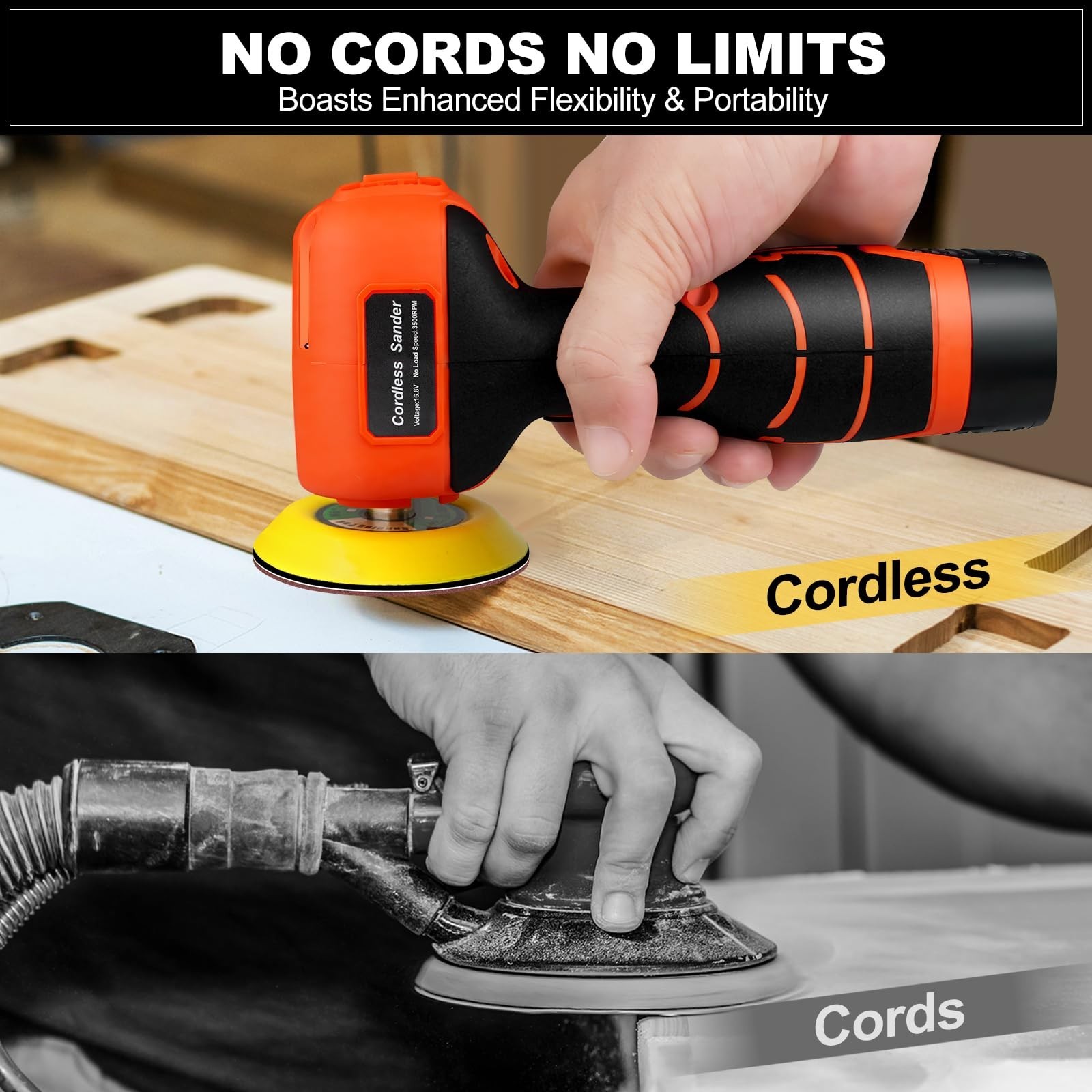 16.8V Cordless Electric Sander with 36PCS Sandpapers, 3500 RPM, 3.0Ah Battery…