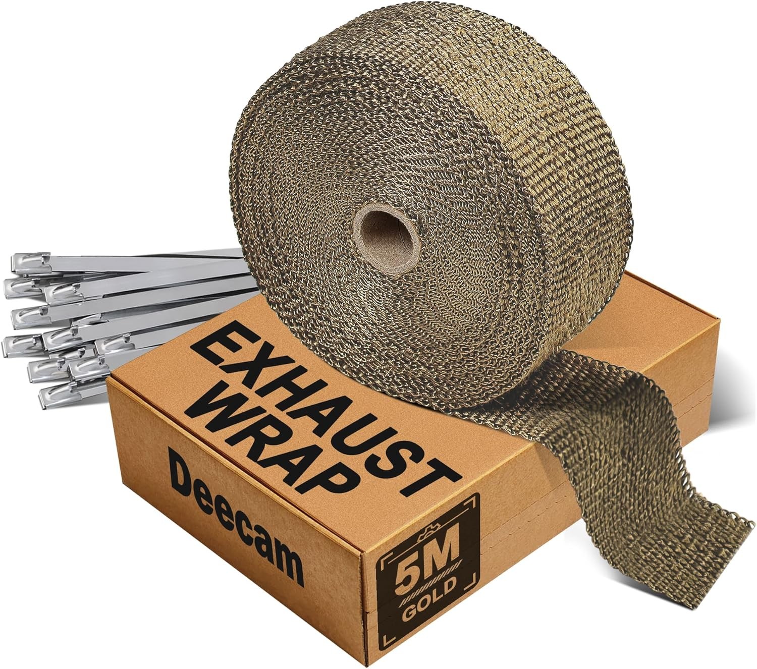 Deecam Exhaust Heat Wrap Roll, 2” x 16.5′ Titanium Muffler Exhaust Pipe for Mot