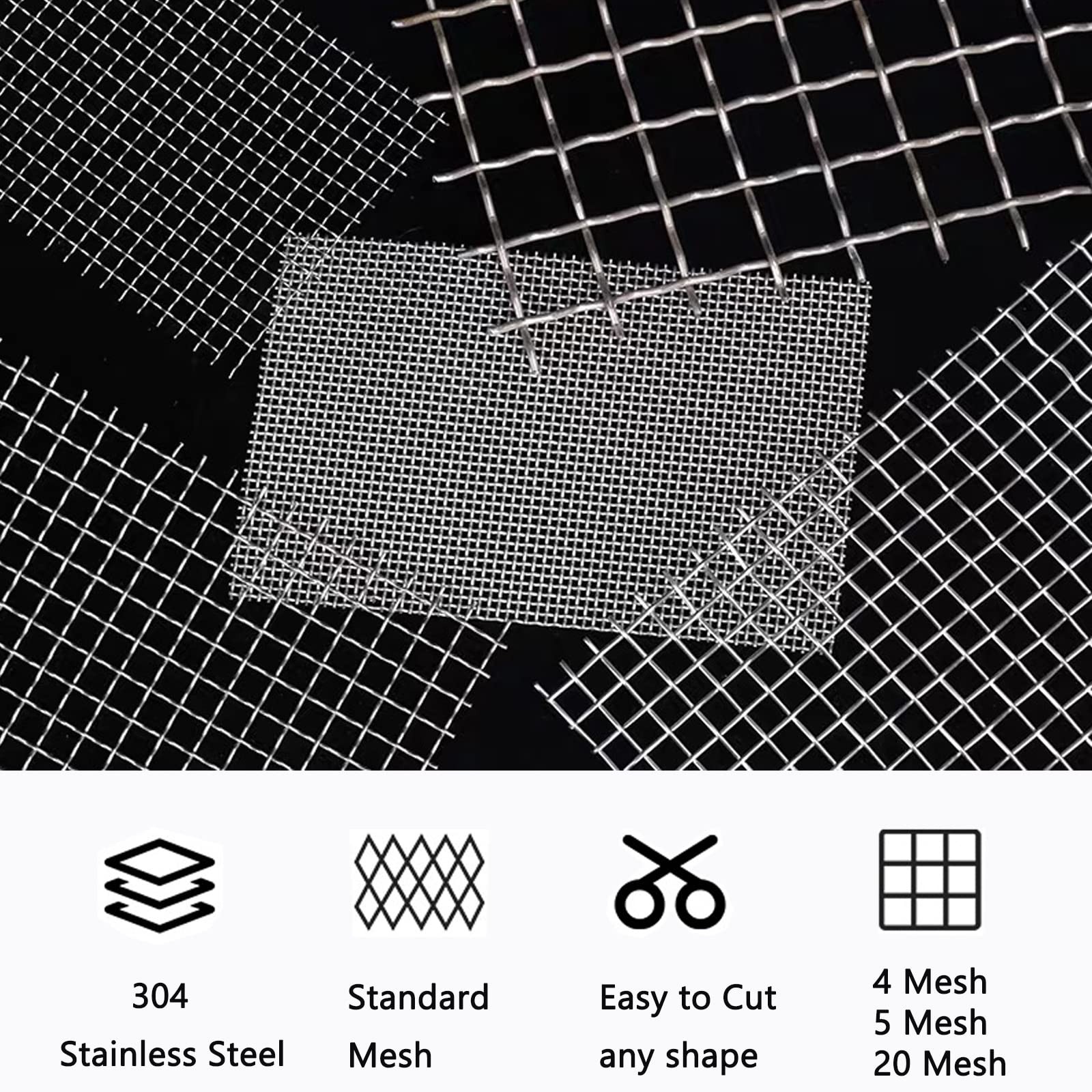 4 Pcs Stainless Steel Woven Wire Mesh 5 11”X14” 5Mesh, Silver