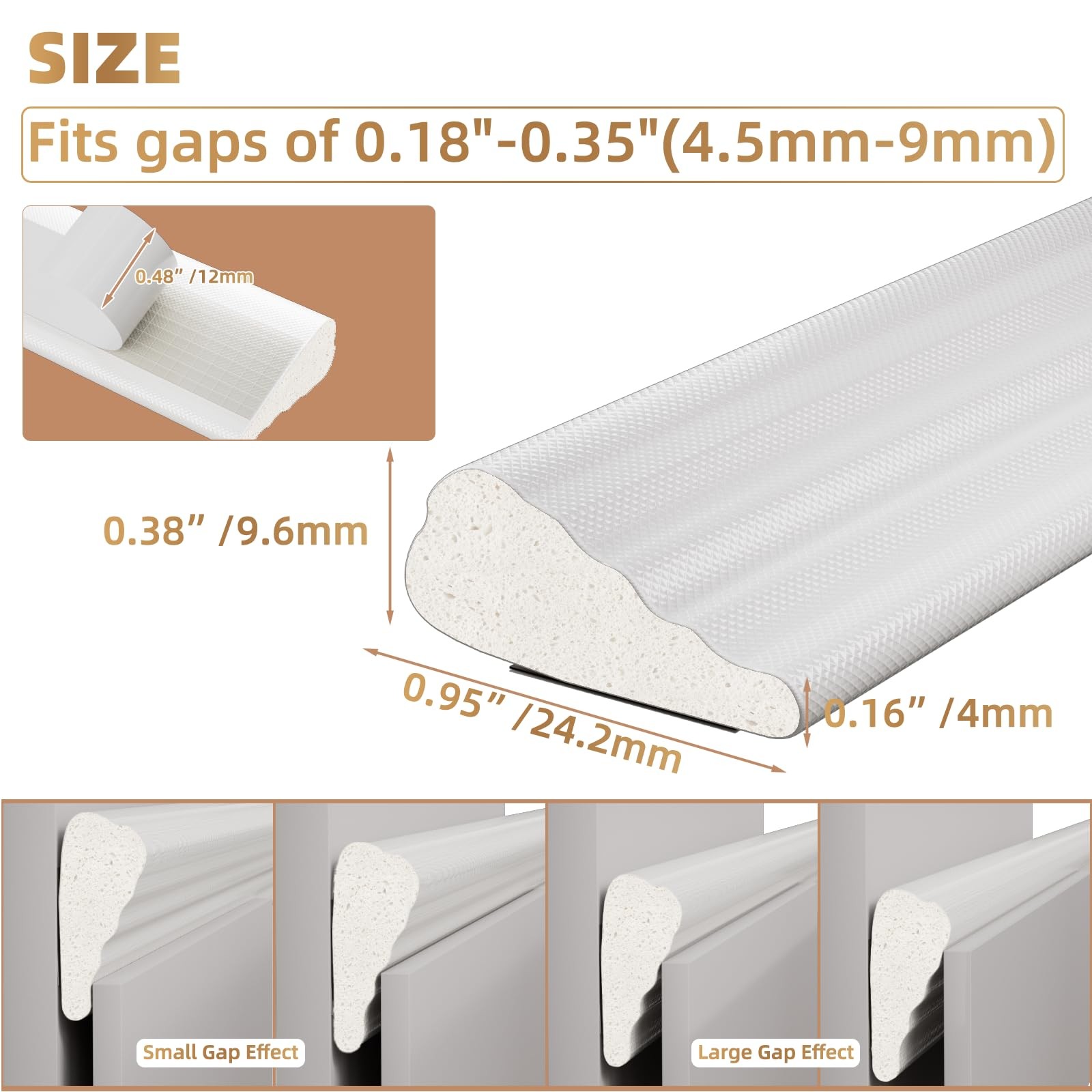 196” Wedge-Shape Foam Window Weather Stripping Door Seal 196″, White