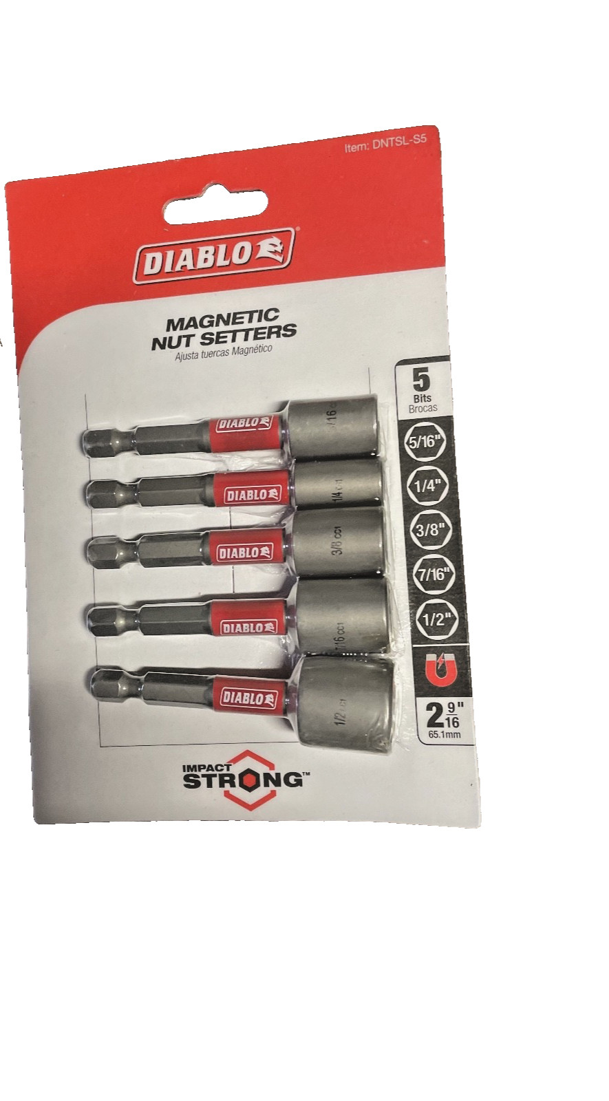 DIABLO Magnetic Nut Setters DNTSL-S5 (5 Bits) 5/16″, 1/4″, 3/8″, 7/16″, 1/2″