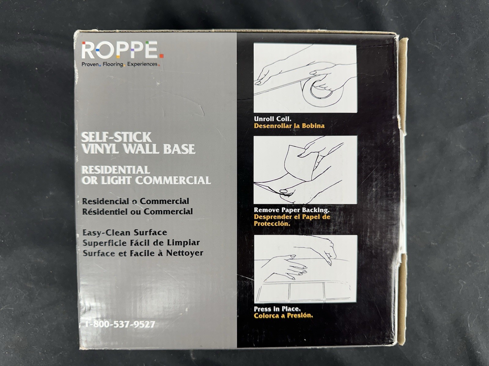 Roppe HC40C51S100-028 Self-Stick Vinyl Wall Base 4” x 20’ Coil, Black New