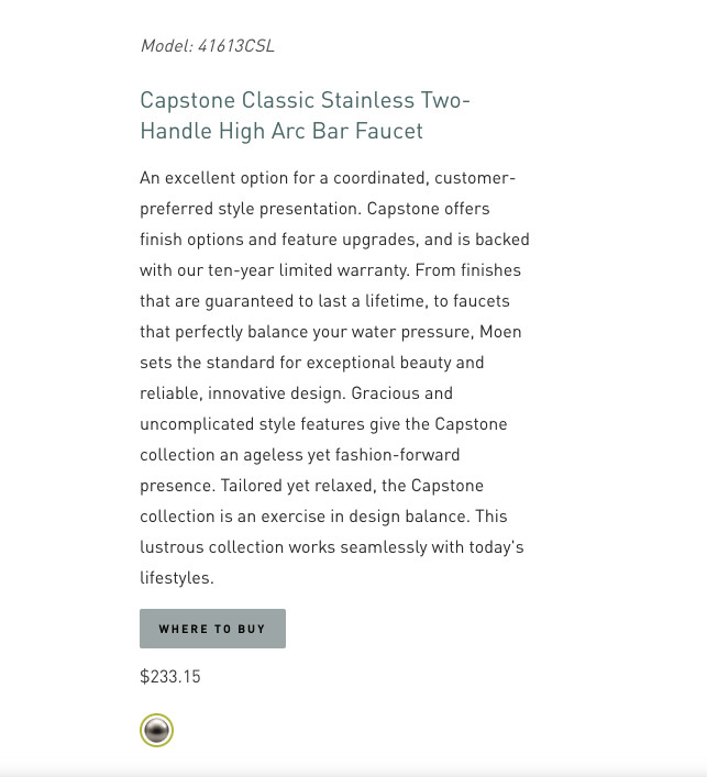 CFG Capstone Classic Stainless Two-Handle High Arc Bar Faucet 41613CSL