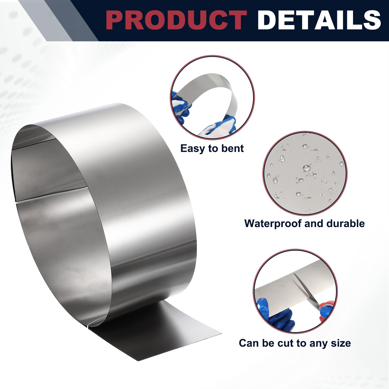 2 Pcs 3.1in x 3.3ft Stainless Steel Flashing Roll, 0.1mm Metal Roof Panels