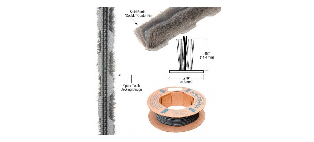 100ft Roll Zipper Pile Weatherstrip, 0.450″ Pile Height, 0.270″ Backing Width-