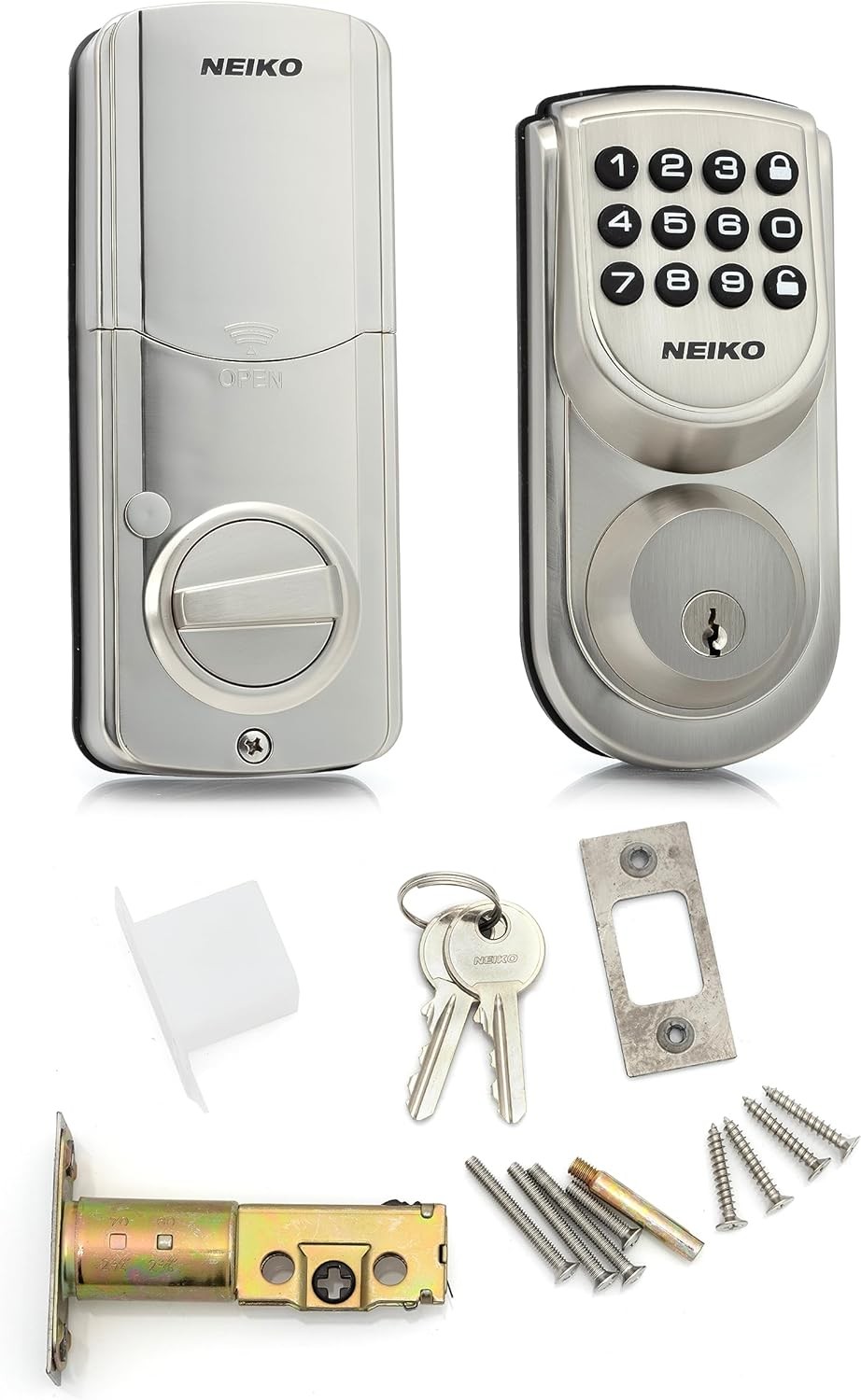Neiko 52909A Keyless Electronic Deadbolt, 2 Keys Included – Brushed Silver