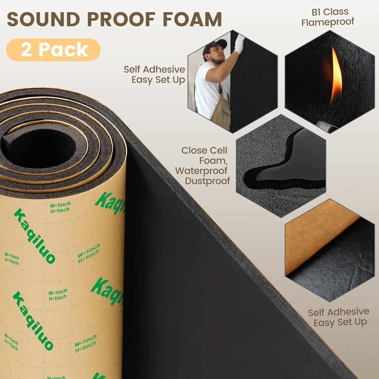 Self-Adhesive Sound Deadener Insulation High Density 0.4in Thick, 5.8 Sqft 2Pack
