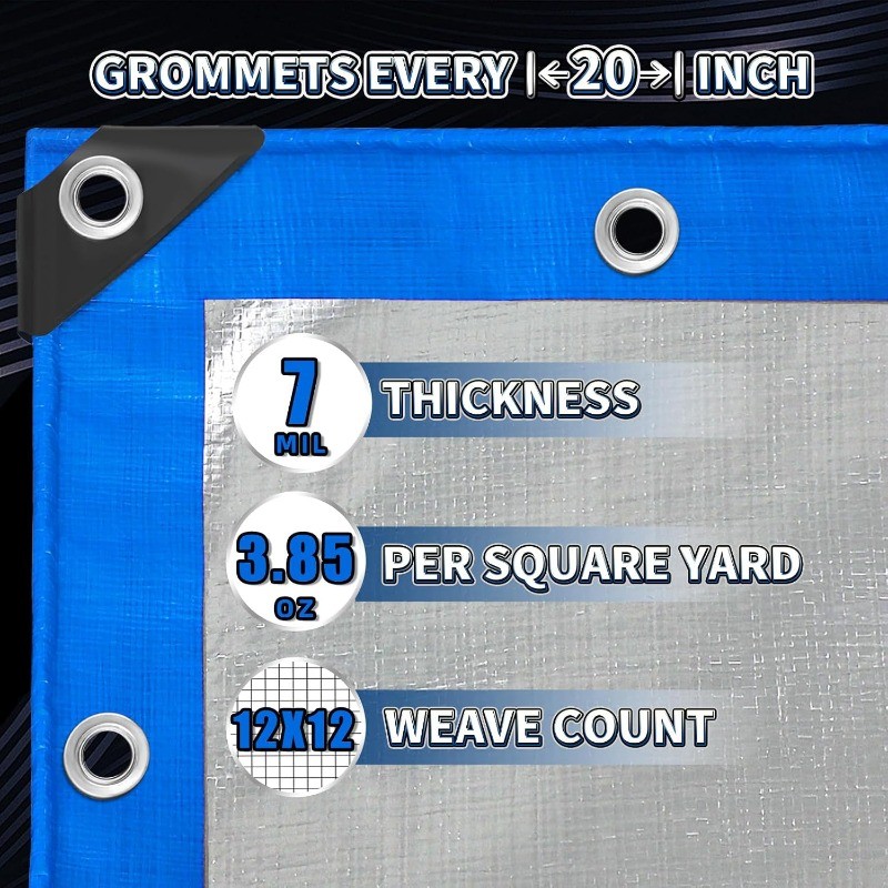 10×12 Feet, 7 Mil Thick Waterproof Poly Tarps Cover UV Resistant Rip Tear Proof