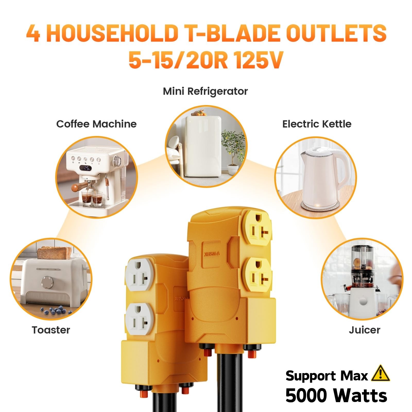 MECMO 50A 220 to 110 Household T-Blade Adapter, NEMA 10-50P 4X Yellow
