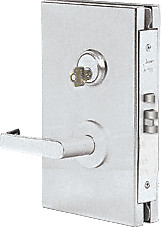 Brushed Stainless 6″ x 10″ LH Center Lock With Deadlatch in Storeroom Function