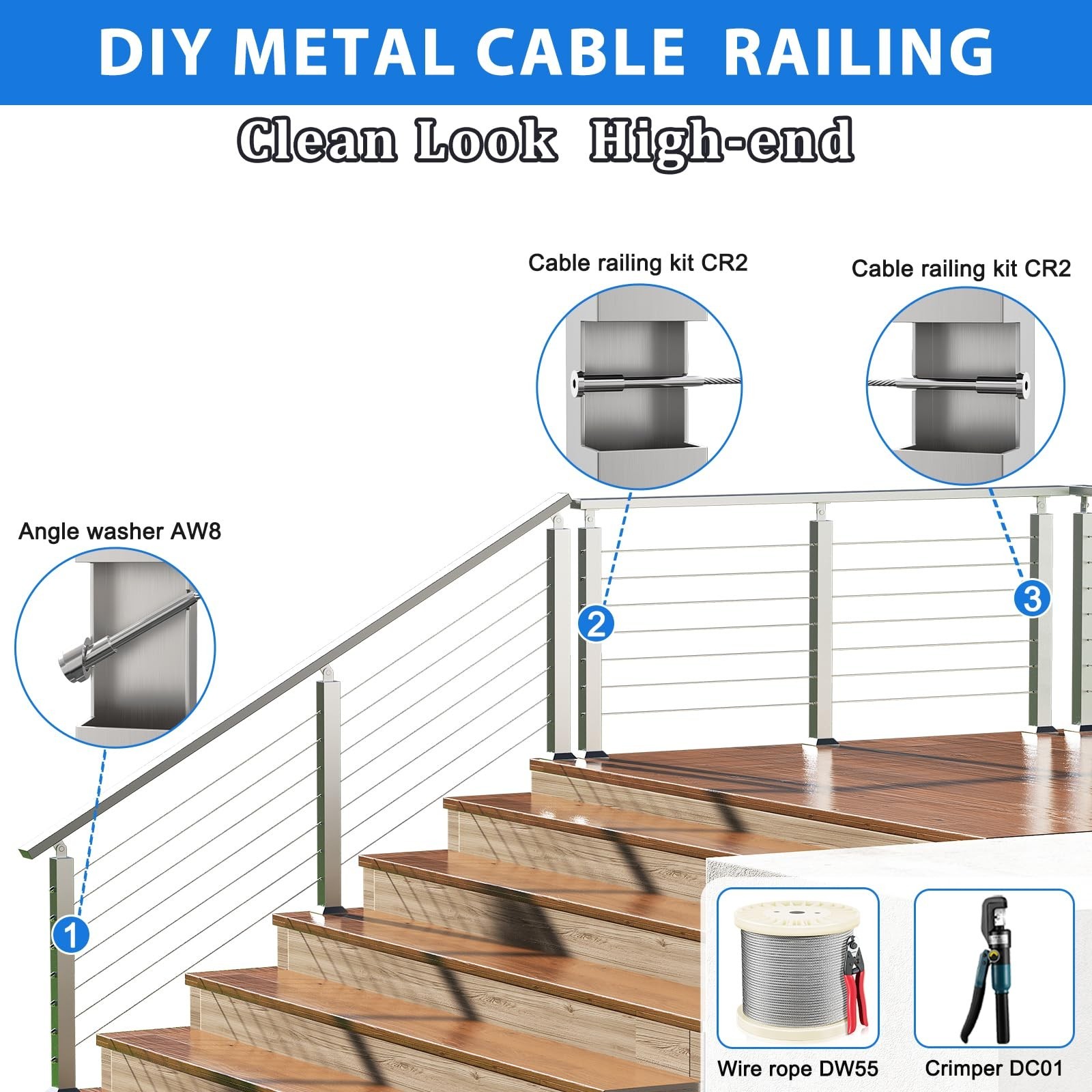 40 Pack Invisible Cable Railing Kit for 1/8″ Wire, Marine Grade T316 Stainles…