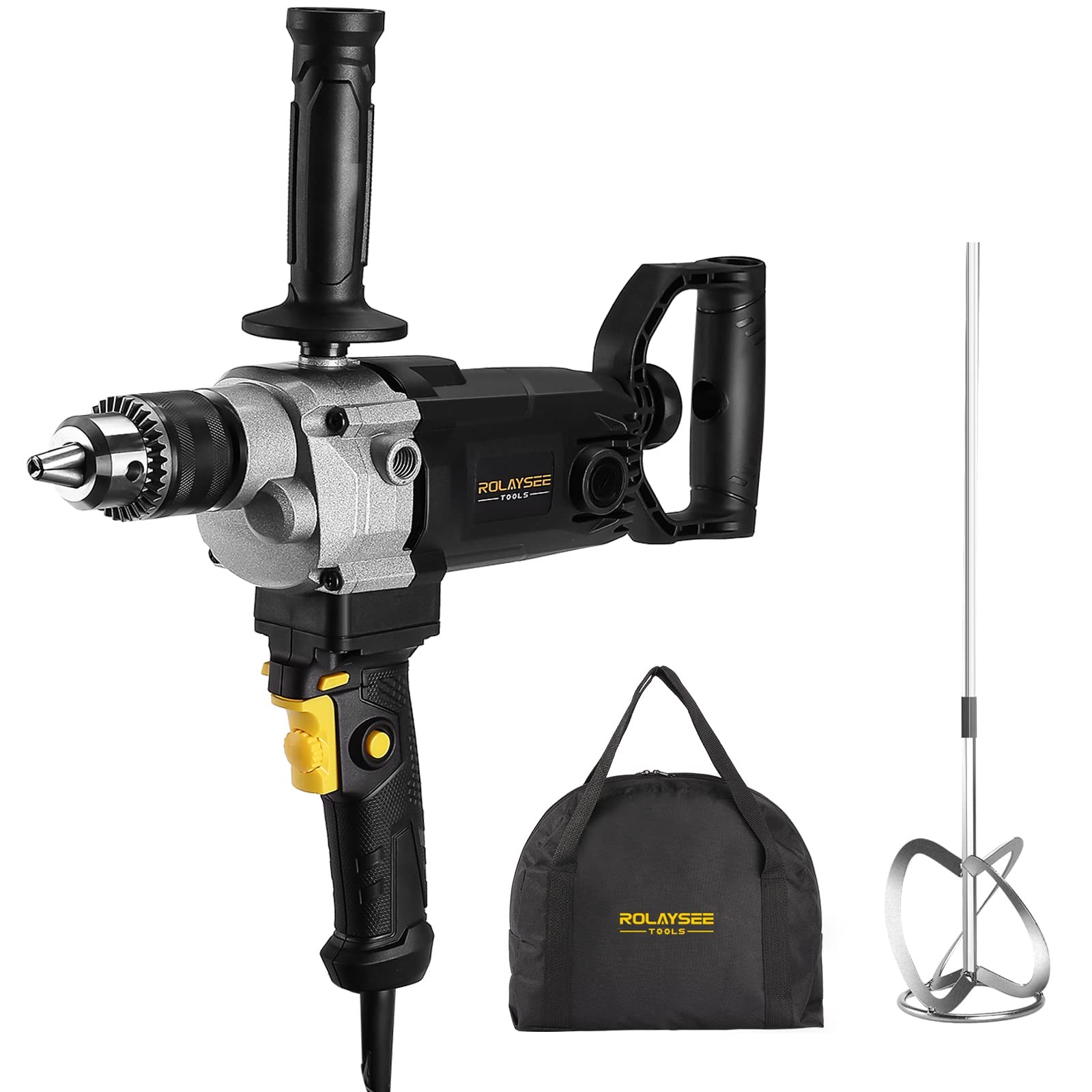 10-Amp Corded 5/8″ Heavy Duty Drill Mixer Set, Mixing Drill Machine with Spad…