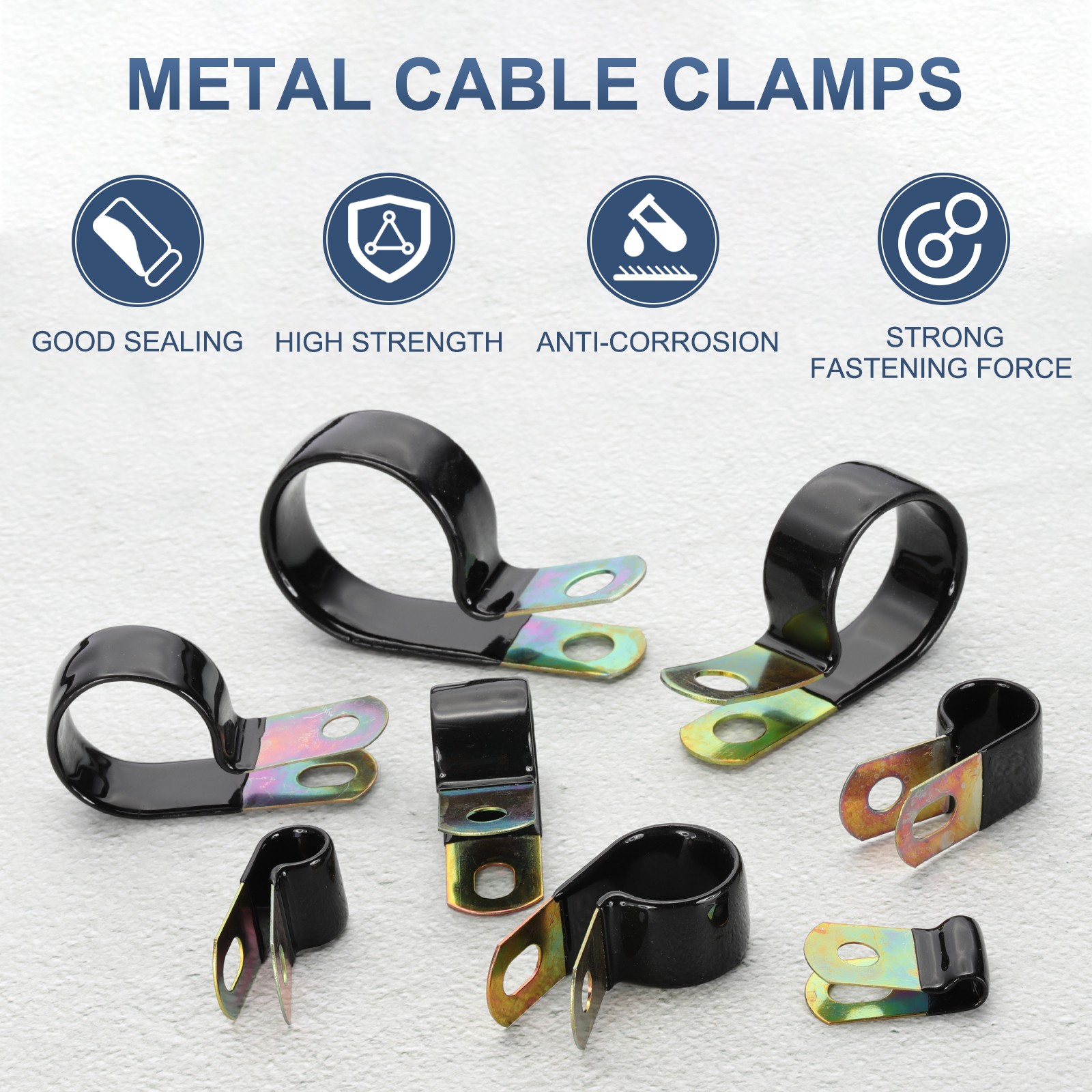 50Pcs 5/16″ Vinyl Coated Cable Clamps Galvanized Steel Metal Clips Black