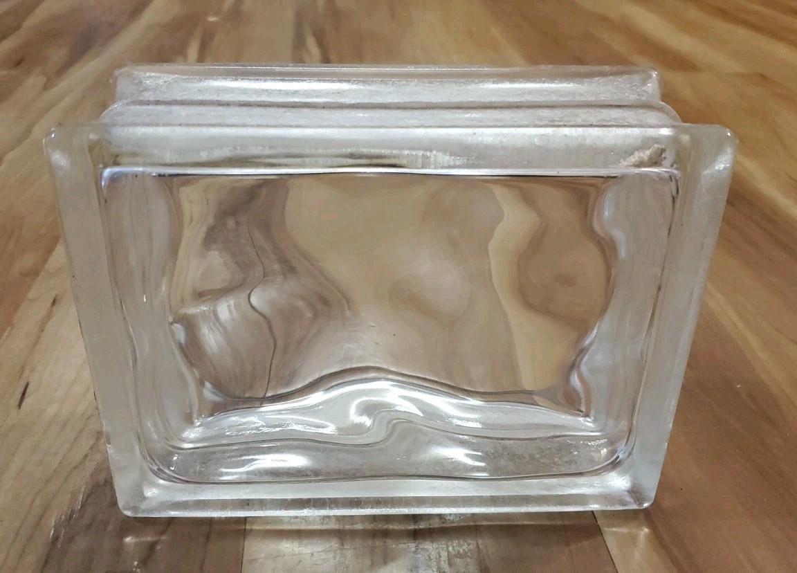 Vintage Architectural Glass Block Rectangle 7.75″x5.75″x3″ Reclaimed Wave Wavy
