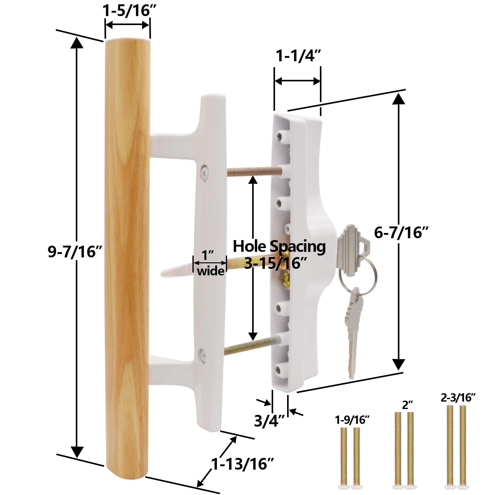 Sliding Glass Patio Door Handle Set with Key Cylinder, Fit for 45° Mortise