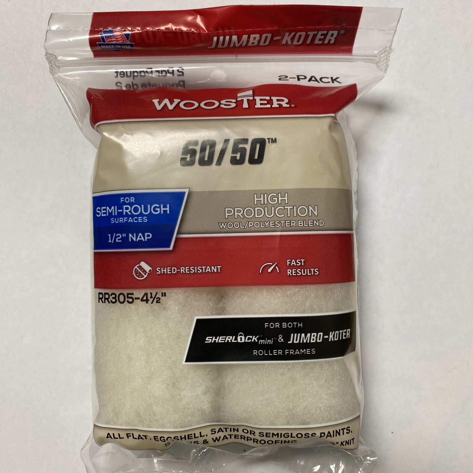 4-1/2″ x 1/2″ Nap Wooster Brush RR305 Jumbo-Koter 50/50 Mini-Roller Cover 2 PK