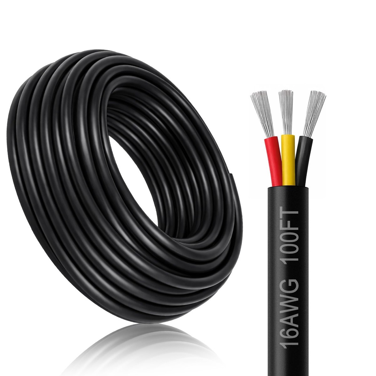 Dekievale 16 Gauge 3 Conductor Electrical Wire 100Ft Black Stranded Voltage