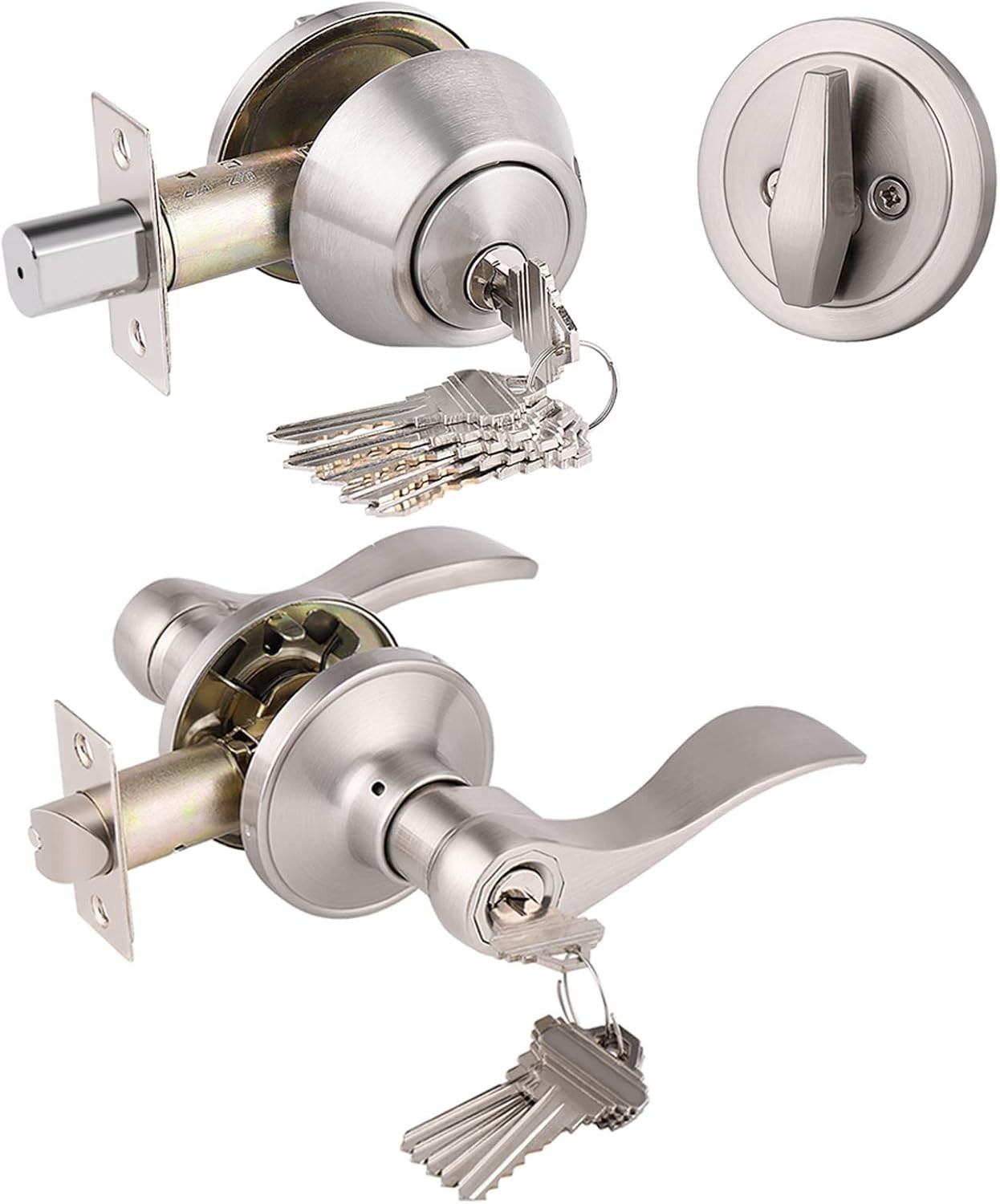 Durable Zinc Alloy Entry Lever & Single Cylinder Deadbolt – Satin Nickel Finish