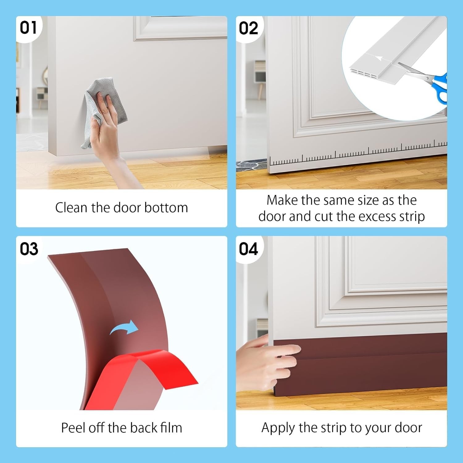 2 Pack Door Sweep, Door Draft Stopper, Self Adhesive Weather Stripping 2″ Wid…