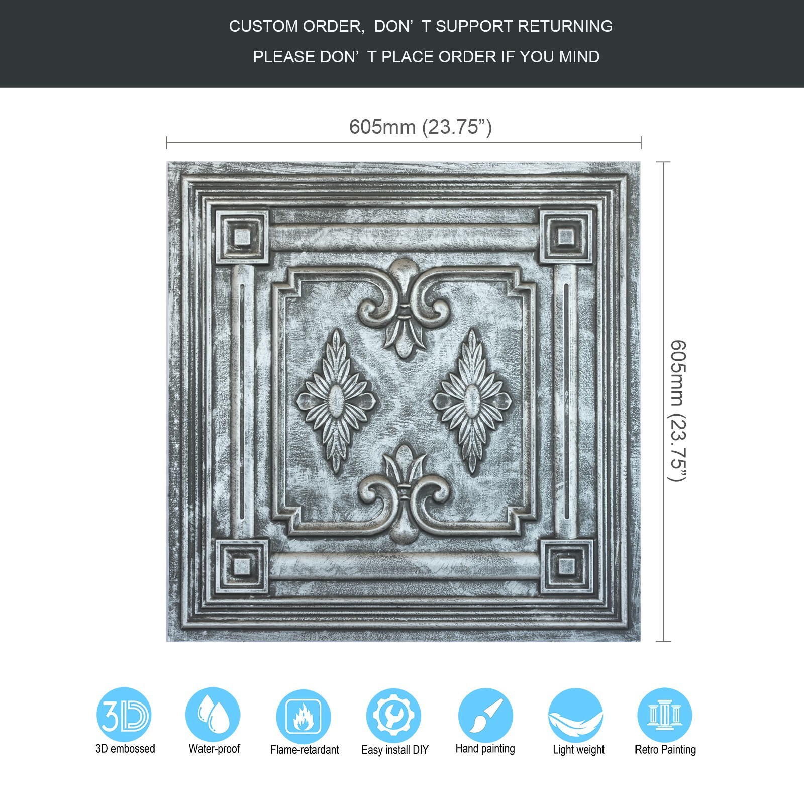 Art ceiling tile Embossed wall panels Salon 2’X2′ Tiles PL63 Antique tin 10pcs