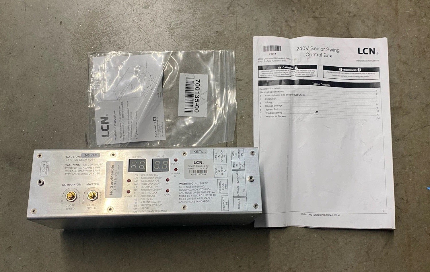 Allegion LCN Senior Swing Automatic Door Control Box 240V 3462 70929