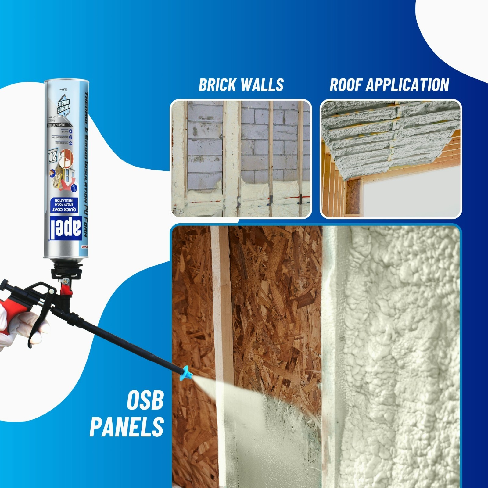 apel Spray Foam Insulation Kit (6 x 32.80 oz./120 Bd ft) Heat and Acoustic Insul