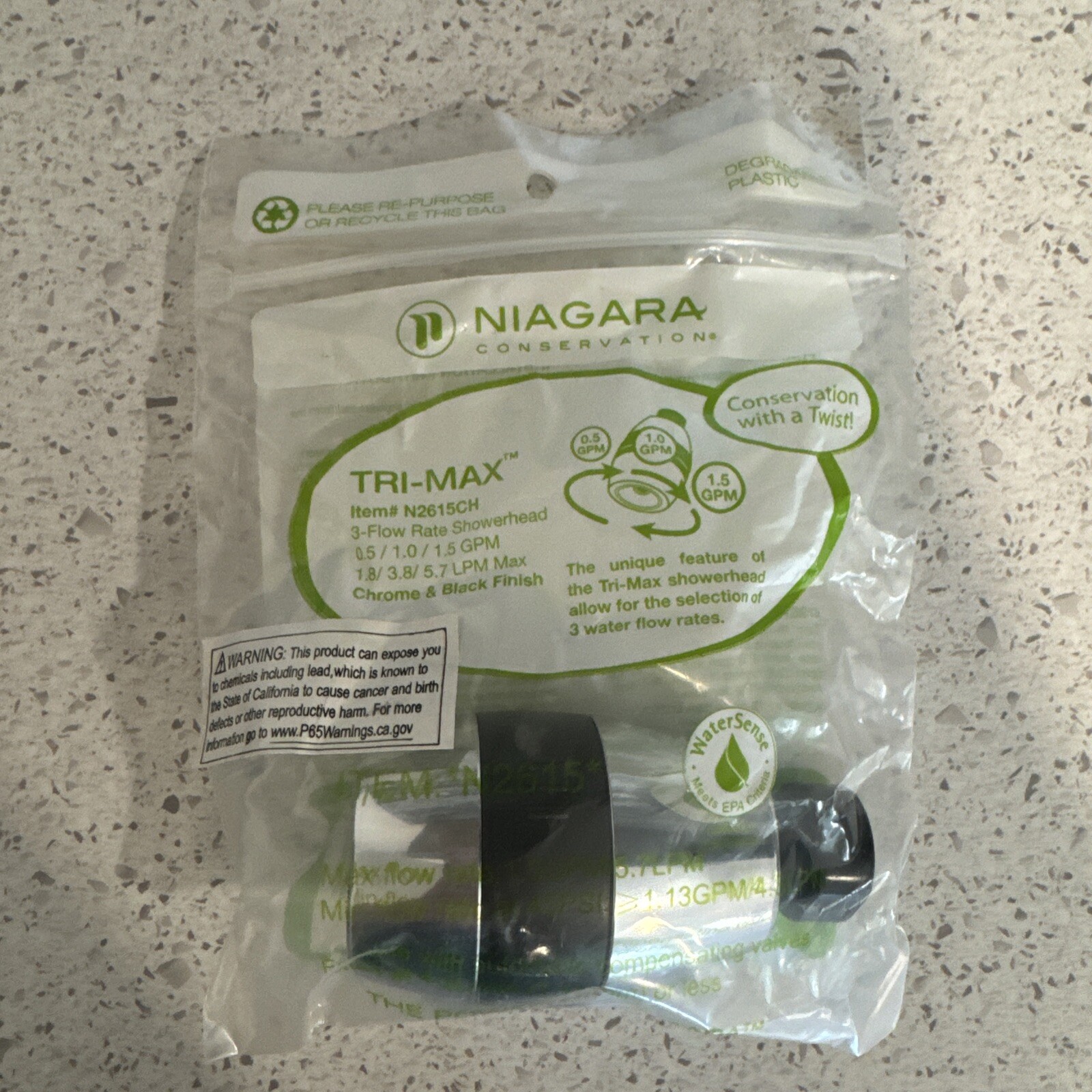 NIAGARA N2615CH Tri-Max 1-Spray 1-1/2 in Fixed Shower Head Adjustable Flow Rates