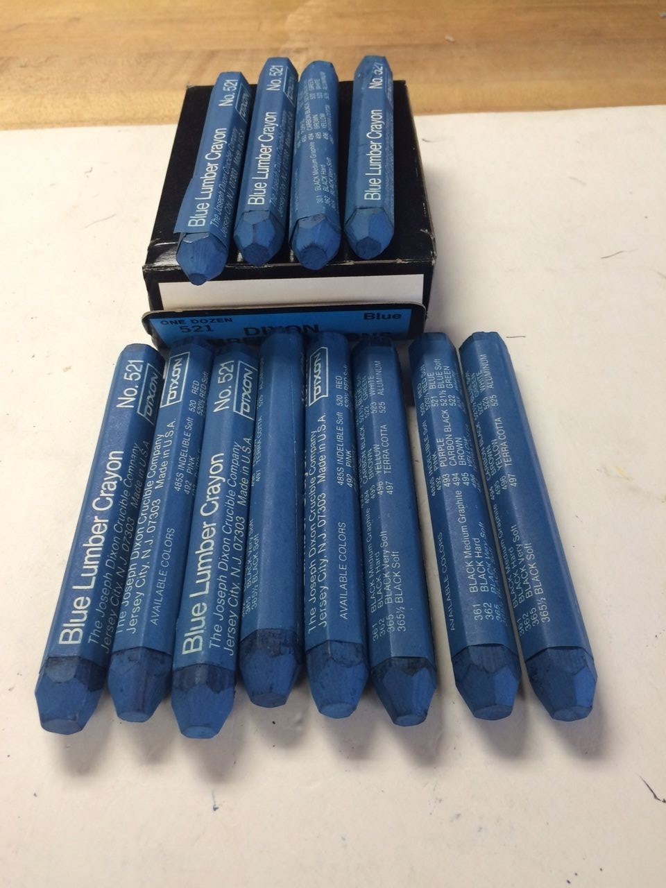 Lumber Crayons, Blue, Box Of 12, Blue Dixon Lumber Crayons #521 NOS Box Of 12