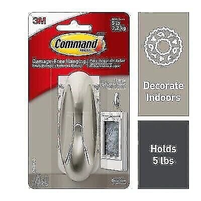 Command Decorative Hooks, Traditional, Large, Plastic, Silver, 5 lb Capacity