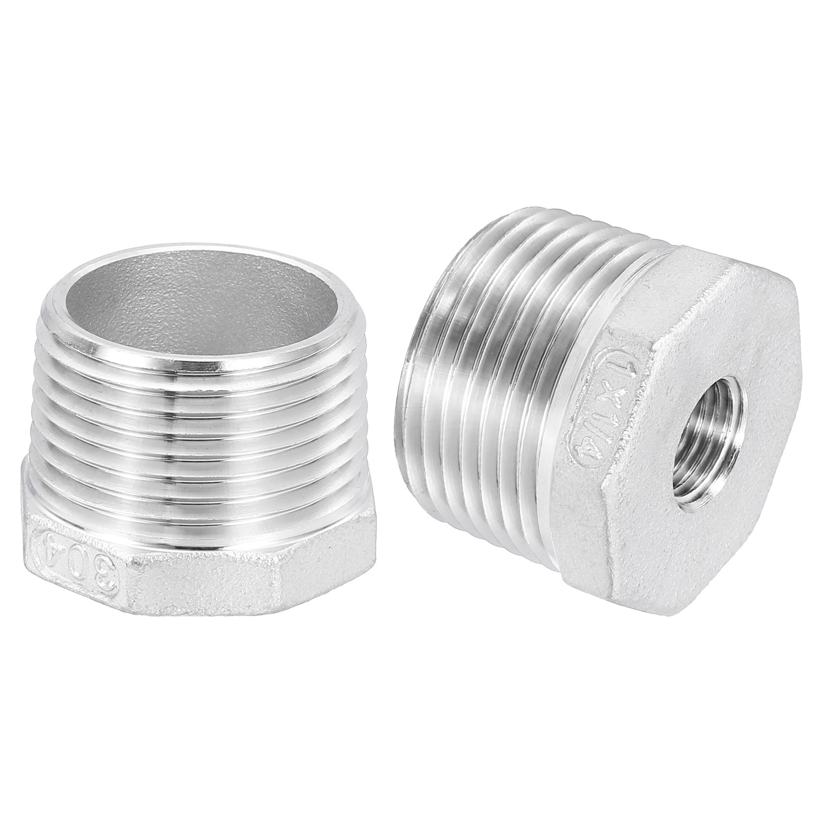 2Pcs 1″ Male to 1/4″ Female NPT 304 Stainless Steel Reducer Hex Bushing