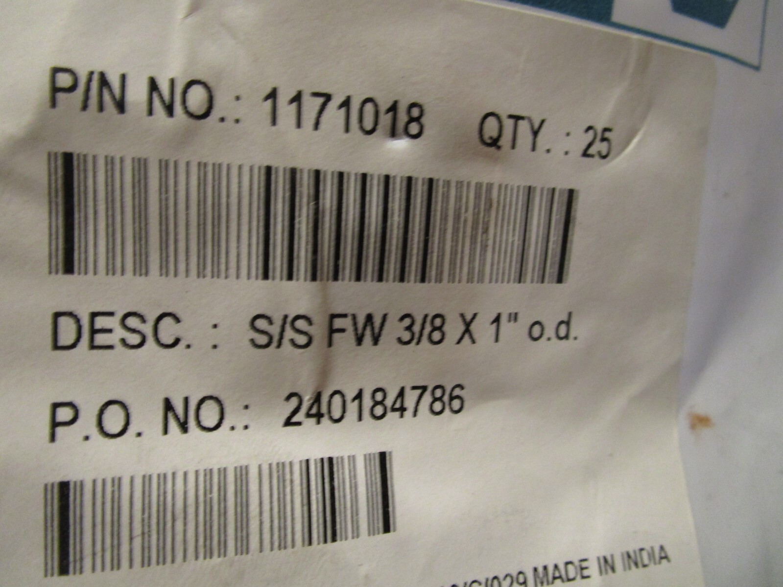 3/8″ x 1.000″ OD 18-8 Stainless Steel Large OD Flat Washer QTY 50