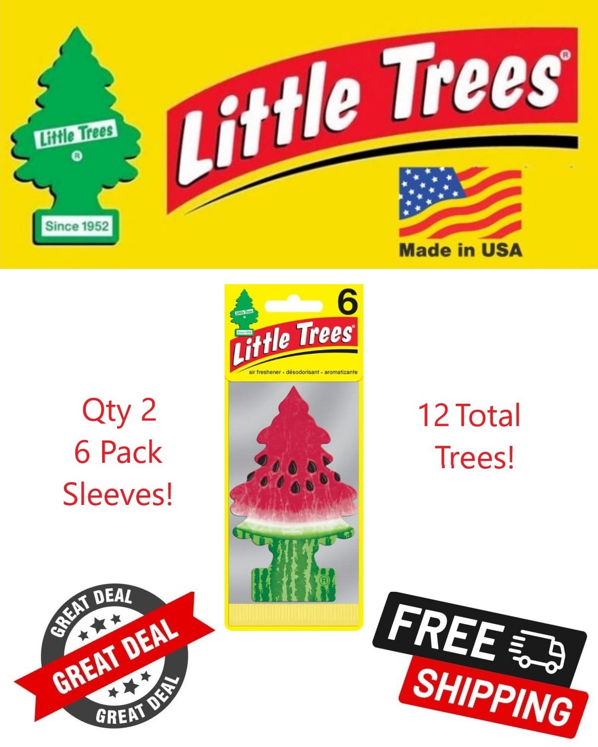 Little Trees 60320 Watermelon Hanging Air Freshener for Car & Home 12 Pack!