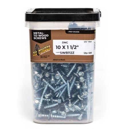 Big Timber Woodbinder Screws – Zinc, 10 x 1 1/2″, 500 CT Bucket (#WB112Z-500)