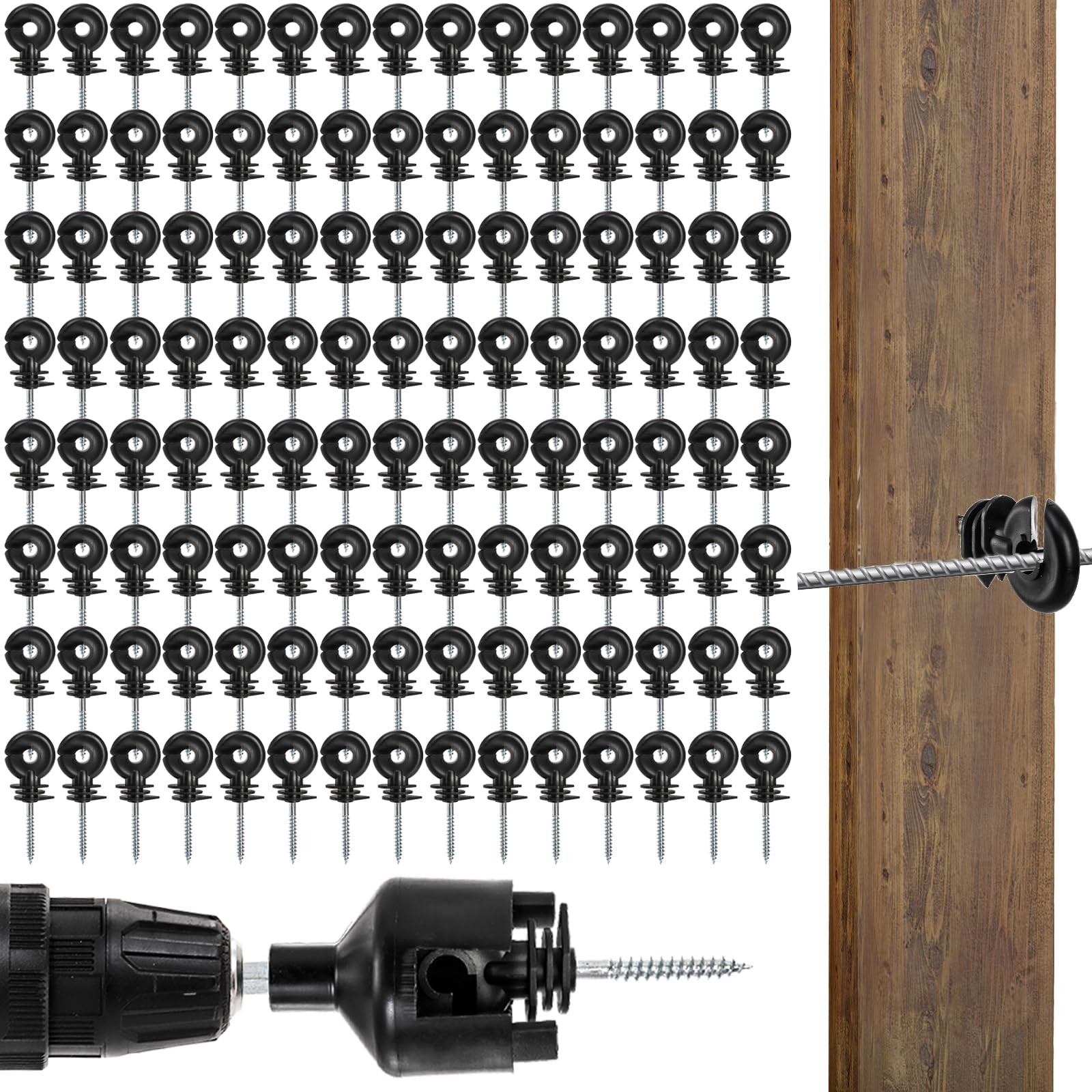 120 Pack Electric Fence Insulators Screw In Ring Wood Post Farm Fencing Kit