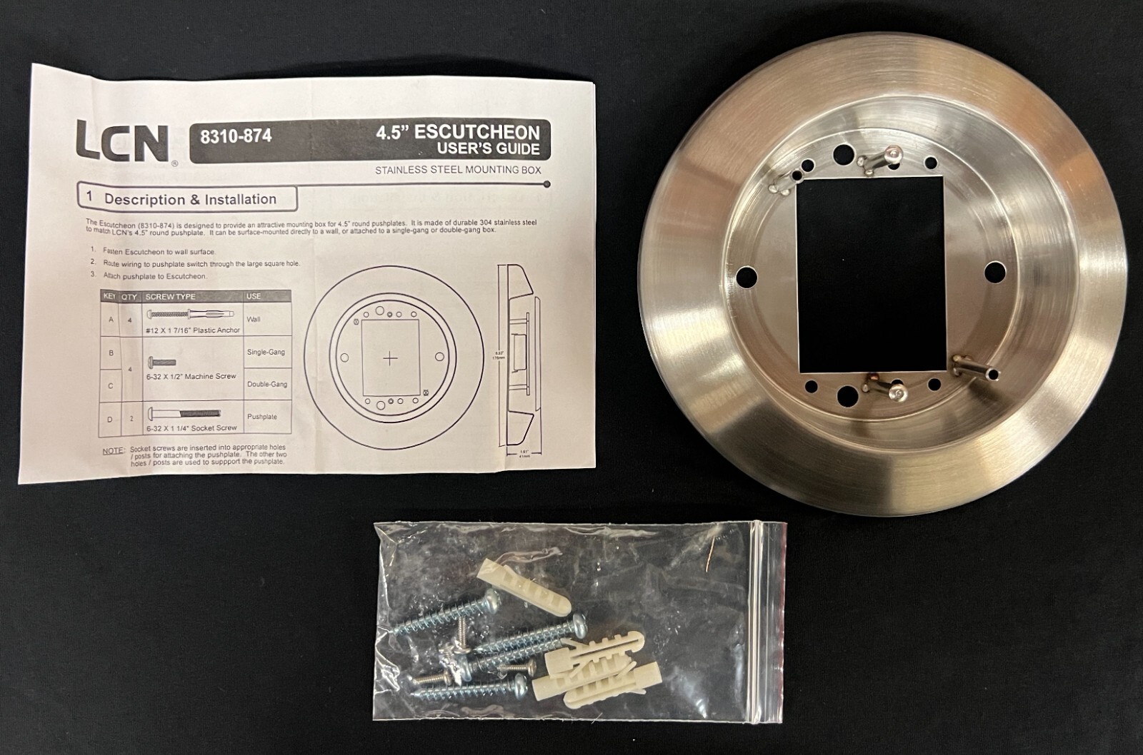ALLEGION LCN 4.5″ BEA 10ESCUTCHEON45 8310-874 USE WITH ROUND BUTTON ACTUATOR