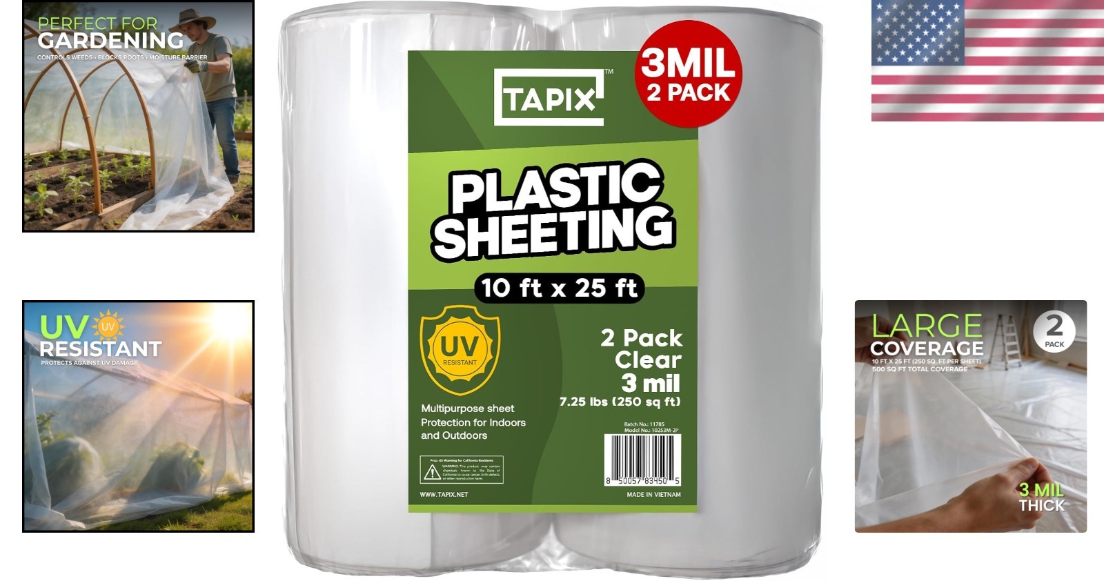 3 Mil Thick Waterproof Plastic Sheeting 10′ x 25′ – Ideal for Gardens, 2 Pack