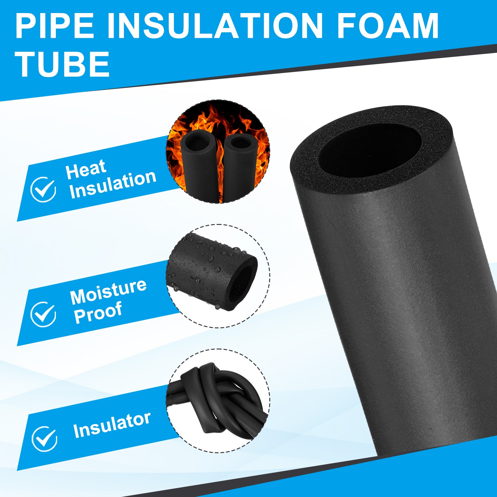 7/8″ID x 3.28Ft Pipe Insulation Foam Tube Foam Pipe Tubing Cover Black