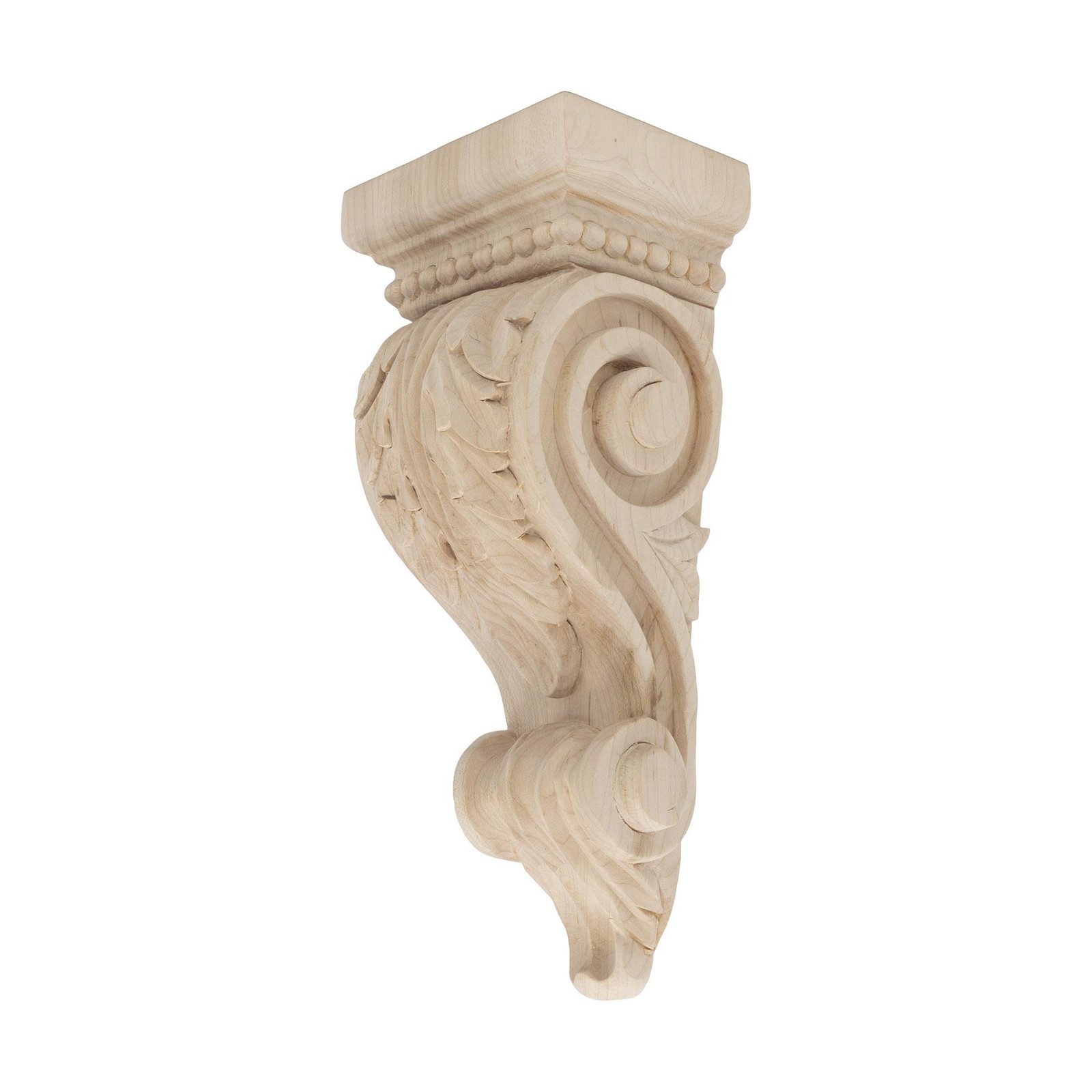 Outwater 10″ x 4-1/2″ x 3-1/4″ Unfinished Maple Acanthus Leaf Wood Corbel