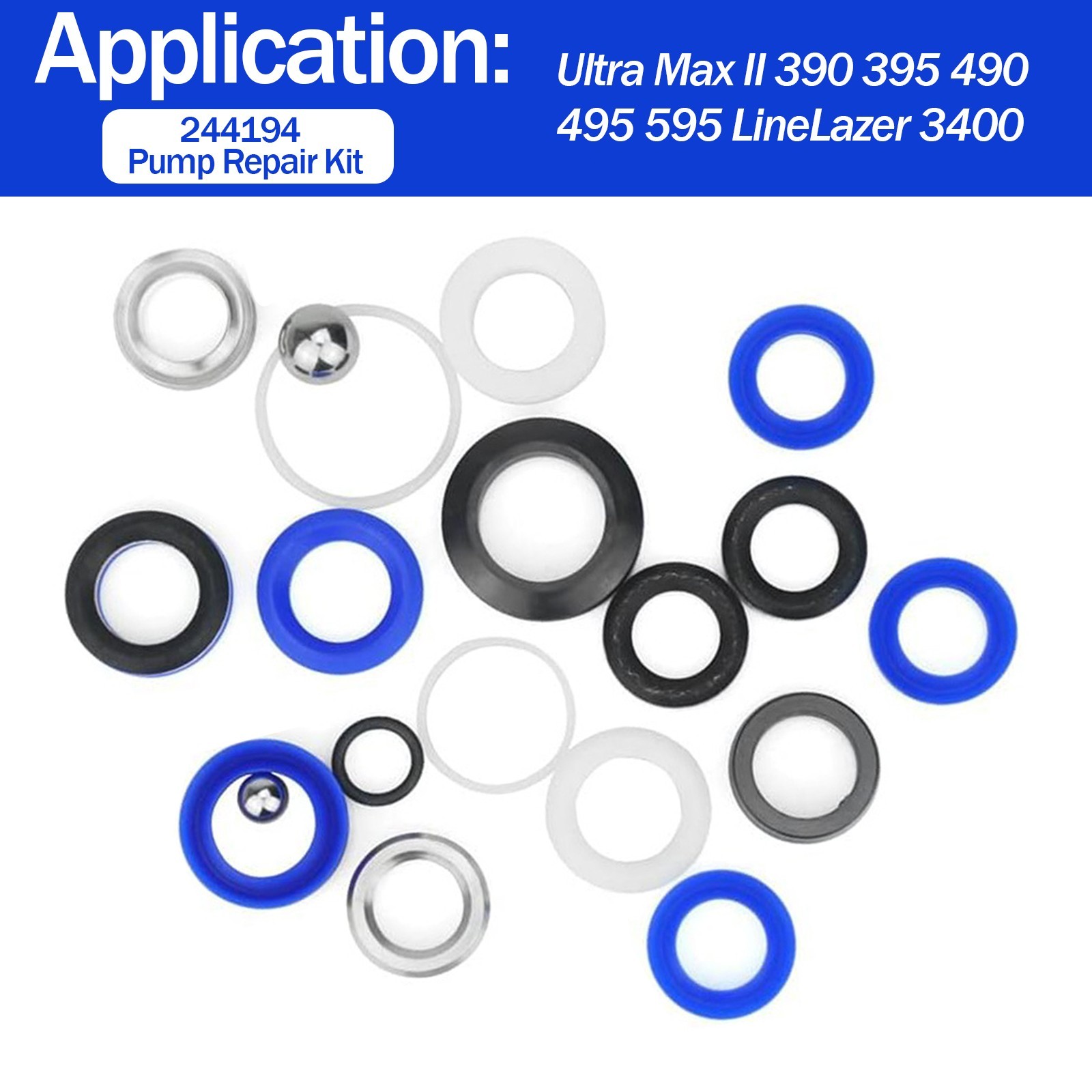 244194 Pump Repair Kit with Disposable Gloves fit for Graco Ultra Max II 390 395