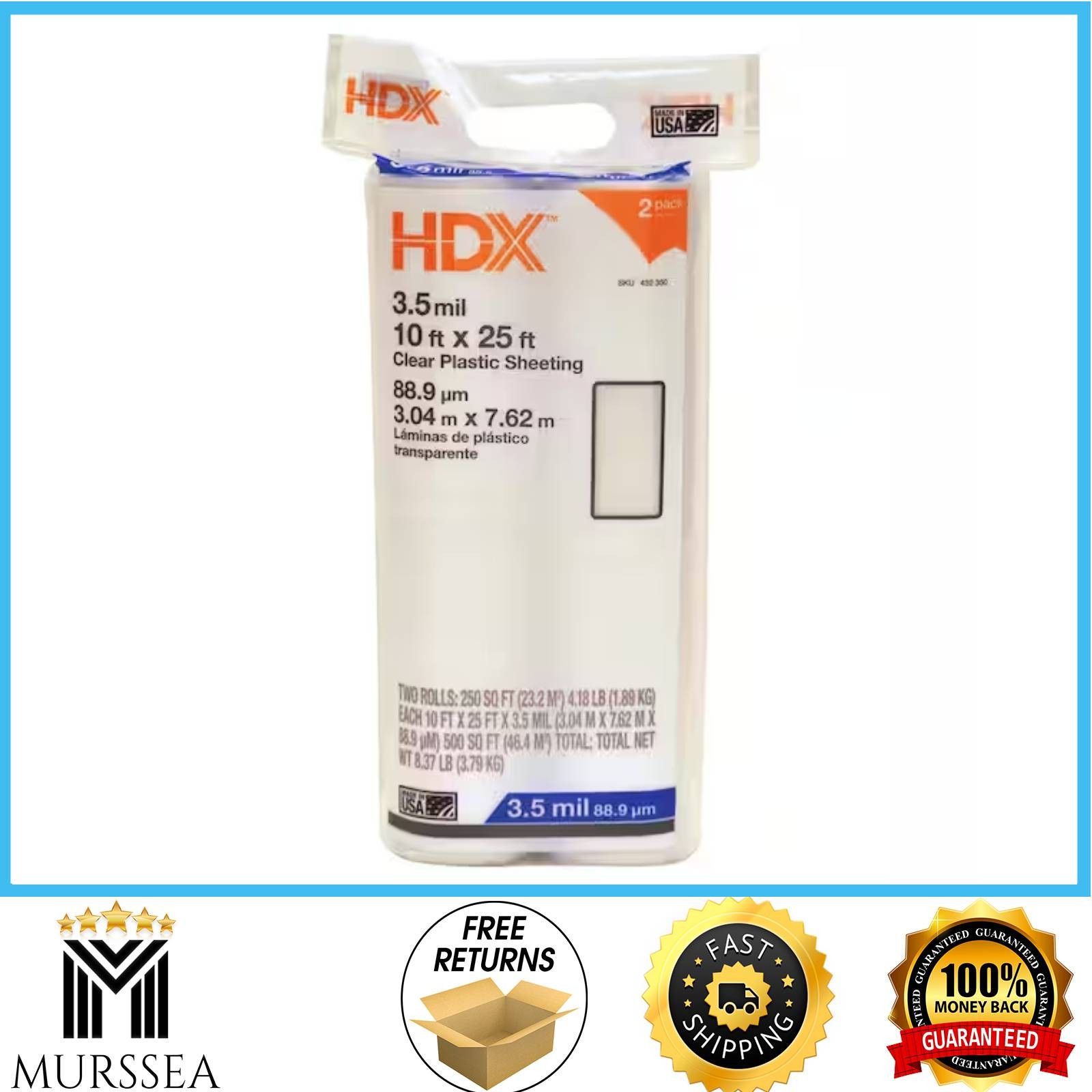 HDX 10 ft x 25 ft Clear 3.5 Mil Plastic Sheeting 2 Pack Multipurpose Cover