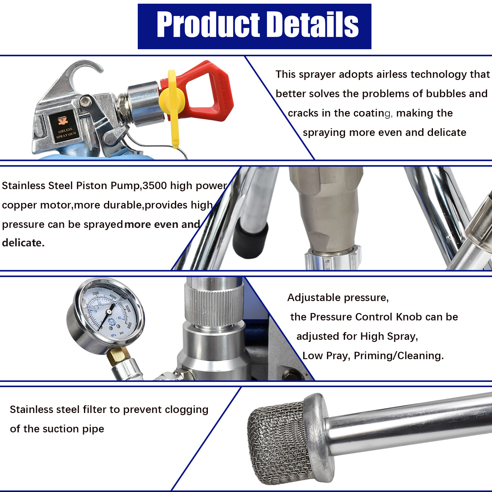 3500W High Pressure Airless Paint Sprayer High Efficiency Power Painting 220V