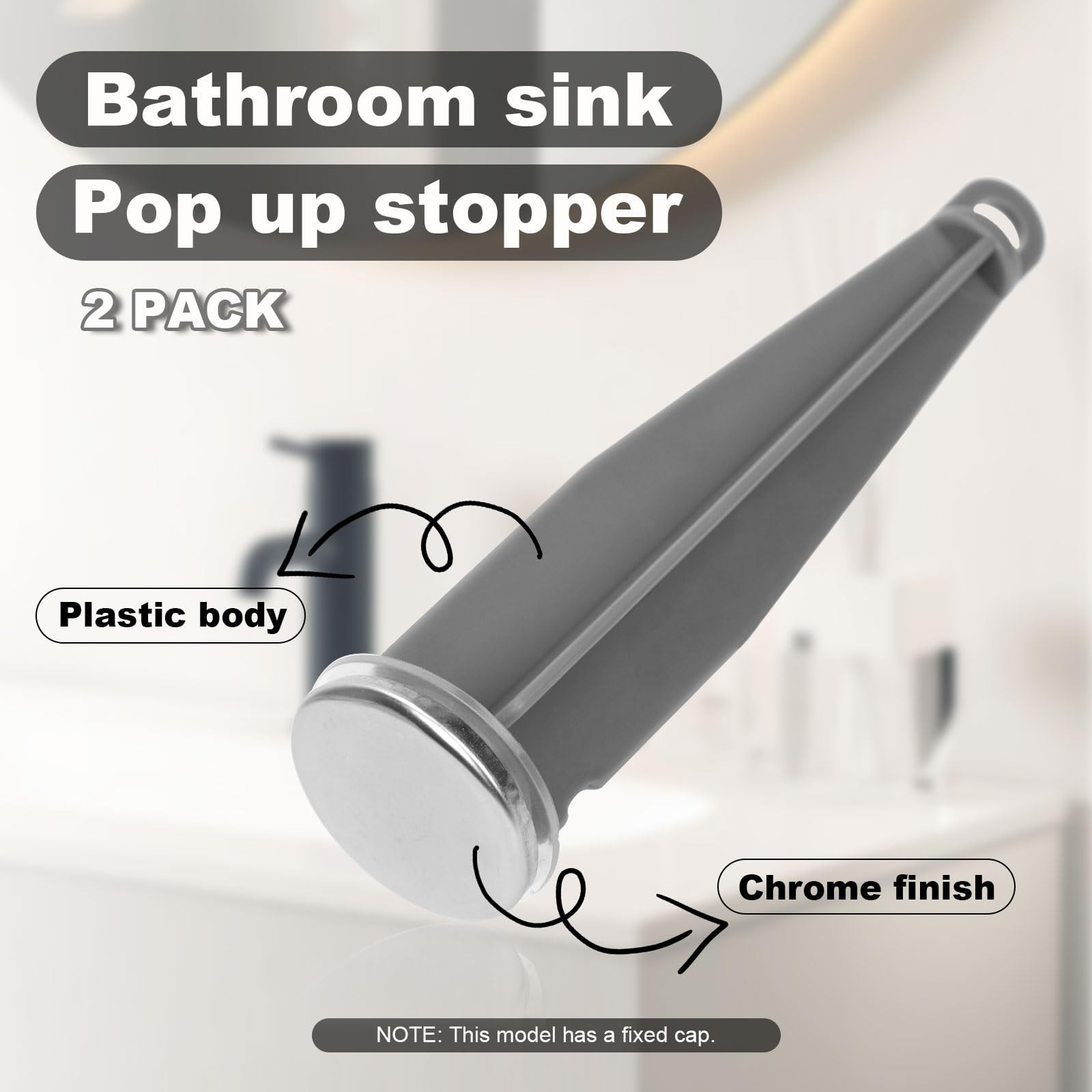 2pcs Bathroom Sink Pop Up Stoppers, Chrome Plug Medium, Gray