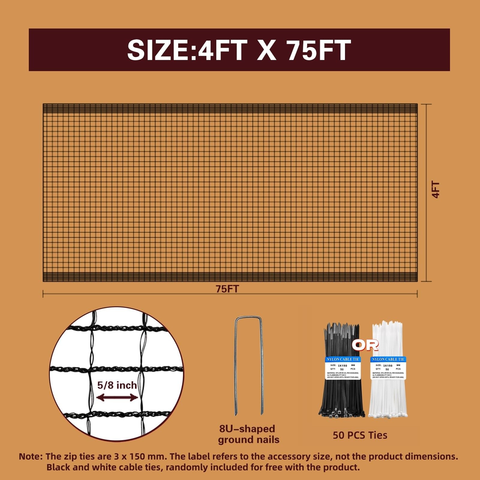 ORIVOGAS Plastic Mesh Fence Deer Fencing 4x75ft,Reinforced 4ft*75ft, Black
