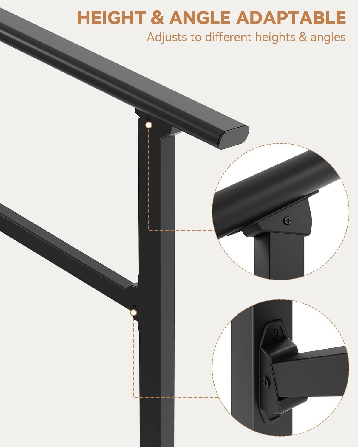 2-Pack Hand Rails for Outdoor Steps, 5 Step Metal Stair 5 Step-2PC, Black