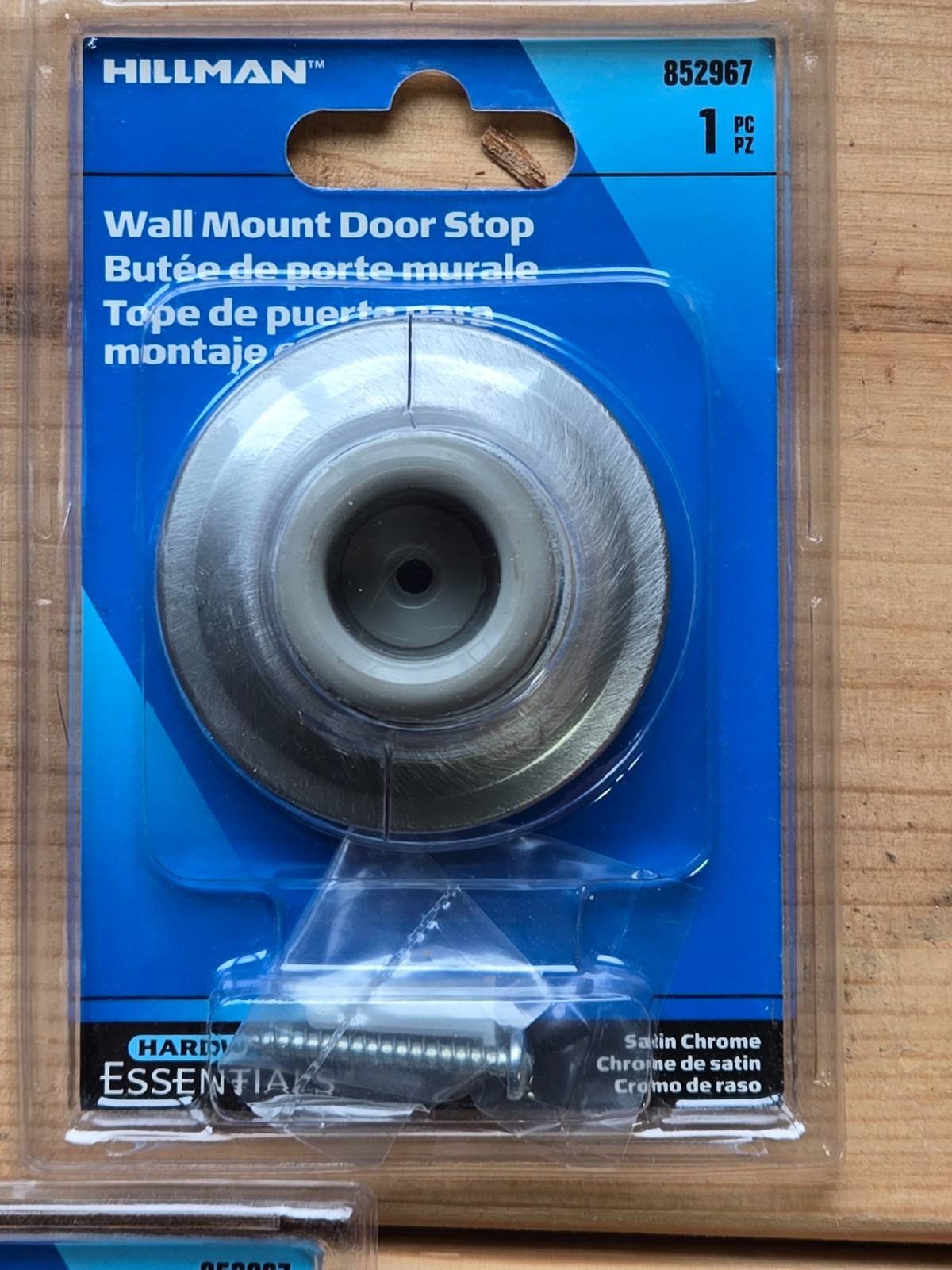3 – Hillman – Satin Chrome – Wall Mount Door Stop + Install Hardware – 852967