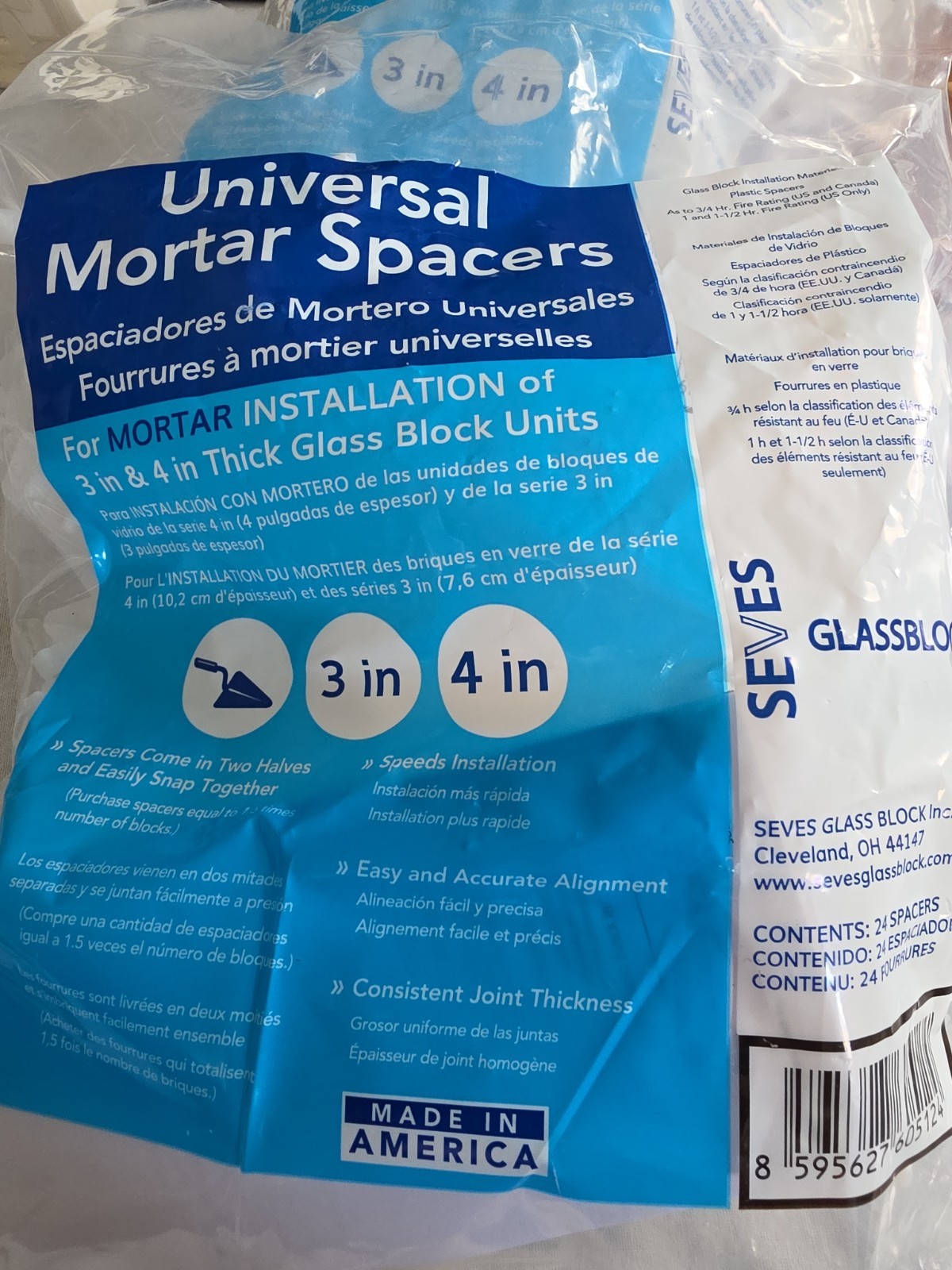 Mortar Glass Block Spacers for 3 or 4 in. Thick Series Block 8 Packs Of 24 Each