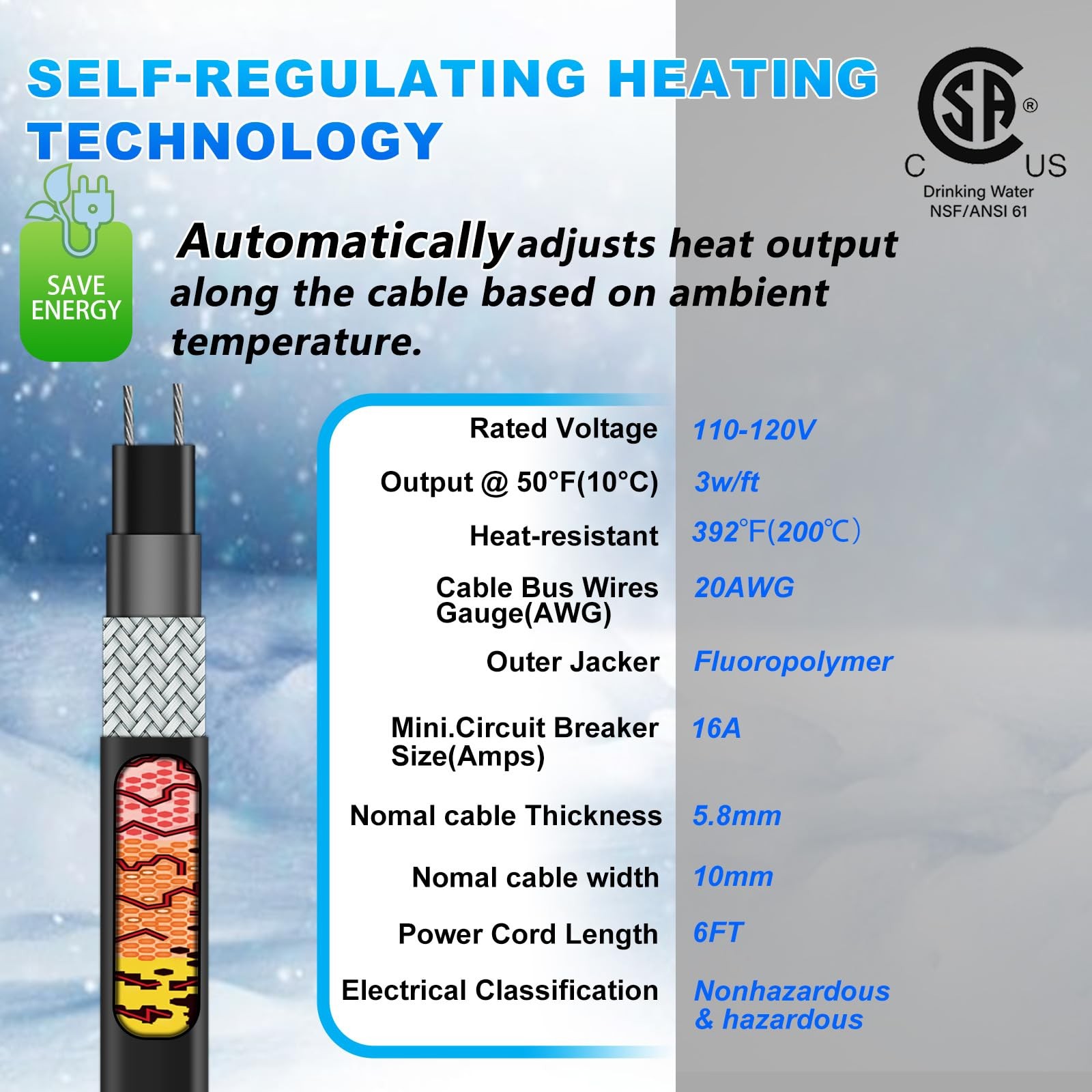HEATIT Heating Cable for Drinking Water Supply NSF/ANSI/CAN 61 Certified Self…